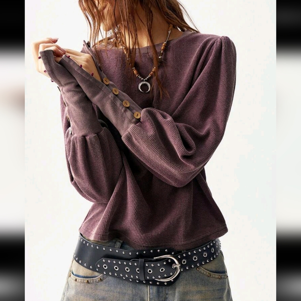 Bohemela Women's Purple Buttoned Top - Picture 2 of 5